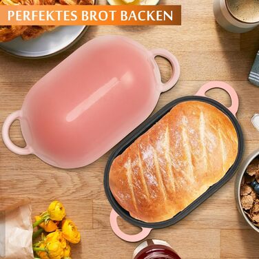 Форма для випікання хліба з кришкою Gusseisen, 23 см, емальована чавунна форма, 2.75 л, підходить для духовки (переливи синьо-зеленого та рожевого кольорів)