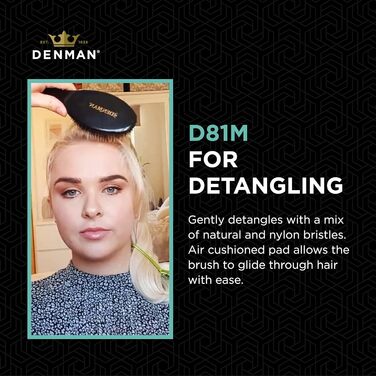 Щітка Denman Cushion Brush - розплутування та блиск, додає блиск, розгладжує кучері - чорна ()