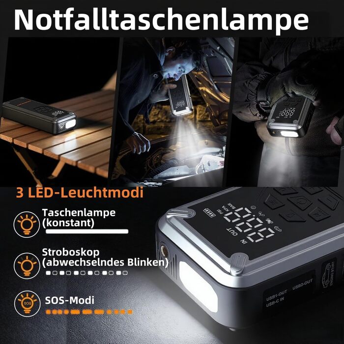 Powerbank для авто Acmount Starthilfe з компресором, 7000A, 150PSI, LCD, LED, для бензинових та дизельних авто (до 9L/8L)