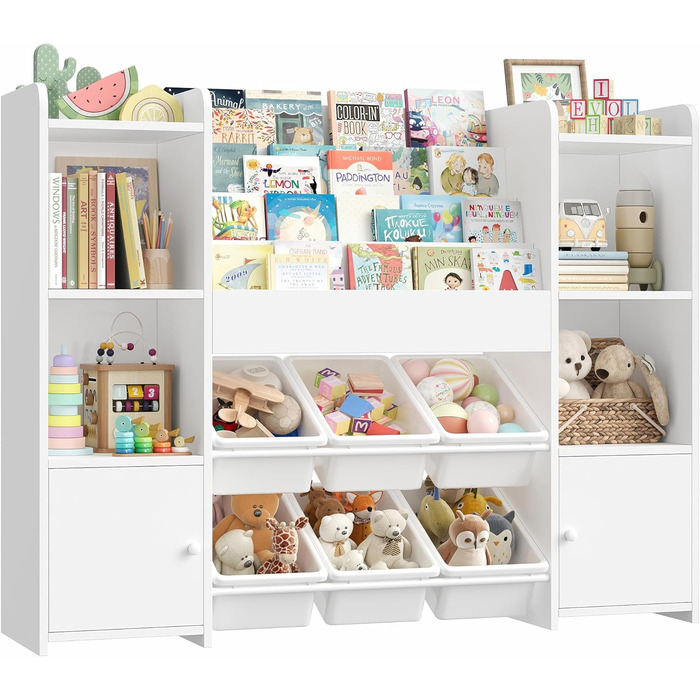 FOREHILL Дитяча полиця-стеллаж для іграшок та книг з 6 ящиками, 119 x 29,5 x 94 см, білий