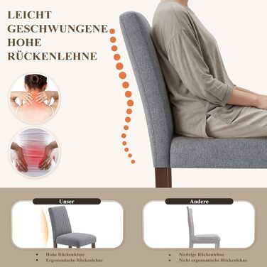 COLAMY Комплект з 2 обідніх стільців, м'який дизайн, спинка, для кухні, ресторану, сірий колір