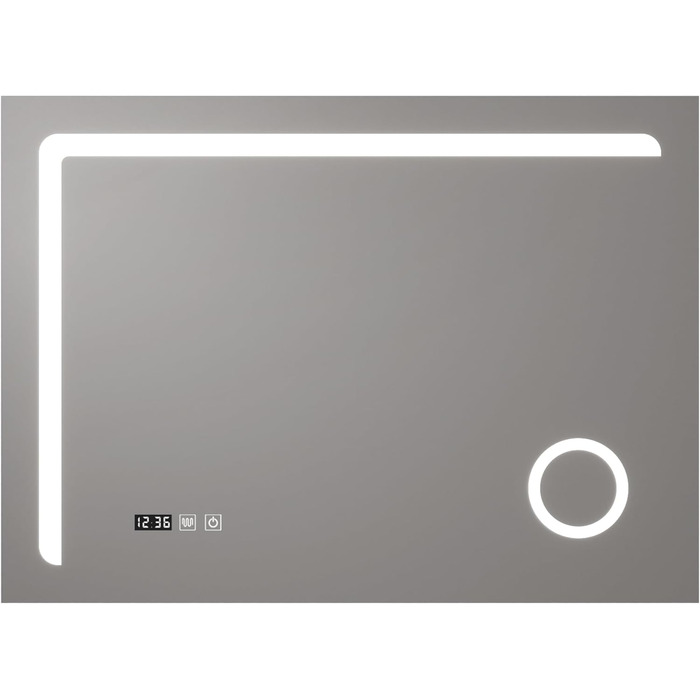 Дзеркало для ванної кімнати pro.tec LED Chambave з підсвічуванням, 3 кольори світла, вертикальне, з лупою та годинником (60 x 80 см, срібне)