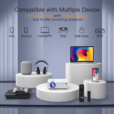 Портативний проєктор Smart Mini Beamer 4k з автофокусом та корекцією трапецеїдальних спотворень, 28000 люмен, WiFi6, Bluetooth, Full HD 1080P, 210° оберт, для домашнього кінотеатру та використання на відкритому повітрі (сумісний з Netflix та Dolby Audio, 