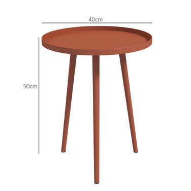 Outsunny Side Table Garden, Атмосферостійкий садовий стіл з піднятим краєм, Сталевий балконний стіл, Круглий журнальний столик 20 кг з навантаженням, Ø40x50H см, Диванний столик для відкритого внутрішнього балкона Тераса Red