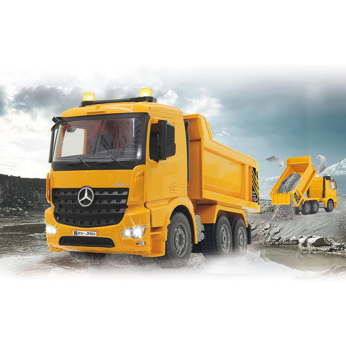 Екскаватор-самоскид JAMARA Mercedes-Benz Arocs 2.4 GHz з дистанційним керуванням, звук двигуна, світлодіоди, повний привід