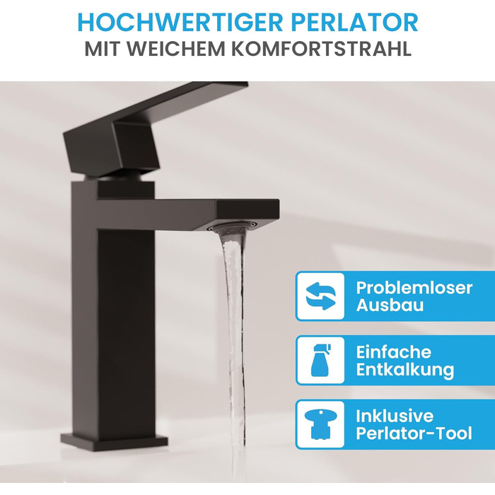 Змішувач для ванної кімнати Bächlein Imatra чорного матового кольору, однорідний важіль, сучасний дизайн