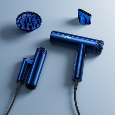Професійний іонізаційний фен для волосся CONFU 1700W, складаний фен з магнітним диффузором та стилізуючою насадкою, низький рівень шуму, синій