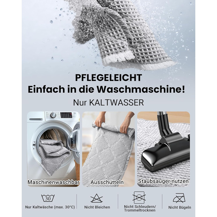 Набір килимків для ванної кімнати 2 шт. Boho стиль, сірий колір, 51x120 см + 46x77 см, нековзкі, для ванної та пральні