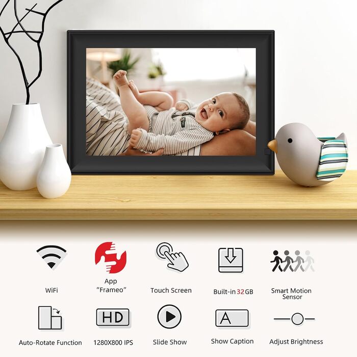 Цифровий фоторамка з Wi-Fi, 10.1 дюйма, сенсорний екран, 32GB, Frameo