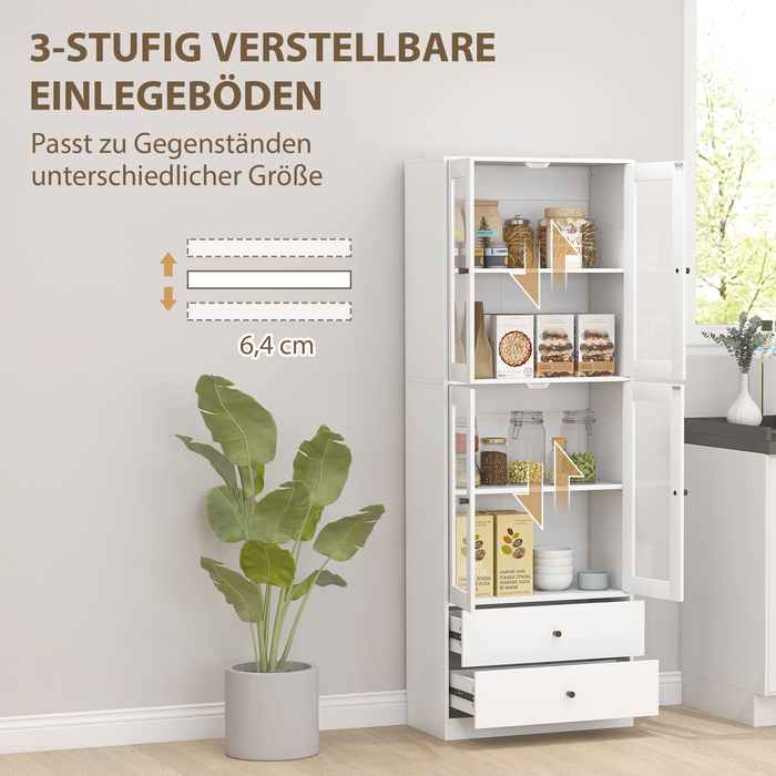 Шафа-кухонна з висувними ящиками та скляними дверцятами, з меламіновою поверхнею, білого кольору