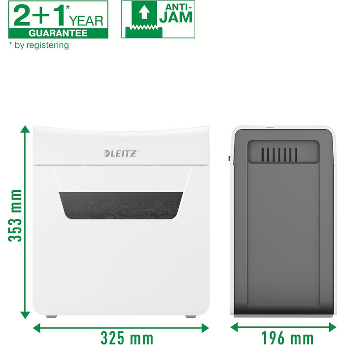Leitz IQ 10X Premium Protect: Шредер для документів, 18л, 3 листи, мікроріз, для офісу та дому, білий