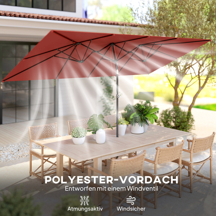 Великий сонцезахисний парасоль, регульована висота, нахил, 150x295x170-214 см, Бордовий