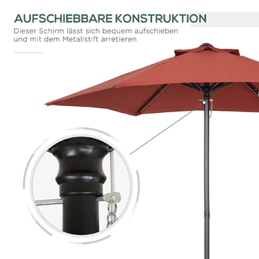 Outsunny Parasol Ø196 см, поворотна парасолька з функцією складання, шестикутна балконна парасолька пляжна парасолька вітрозахисна стабільна ринкова парасолька Crank Parasol Захист від сонця для пляжу Балкон Сад, винний червоний
