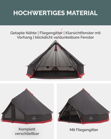 Намет Bell Tipi JUSTCAMP для сімей та груп 8 осіб, сірий - водонепроникний (3000 мм), висока стеля