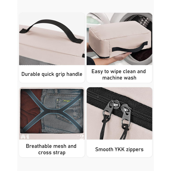 Набір органайзерів для подорожей ECOHUB для валізи, 7 шт, сумки для одягу та взуття з переробленого PET, екологічні пакувальні куби, бежевий