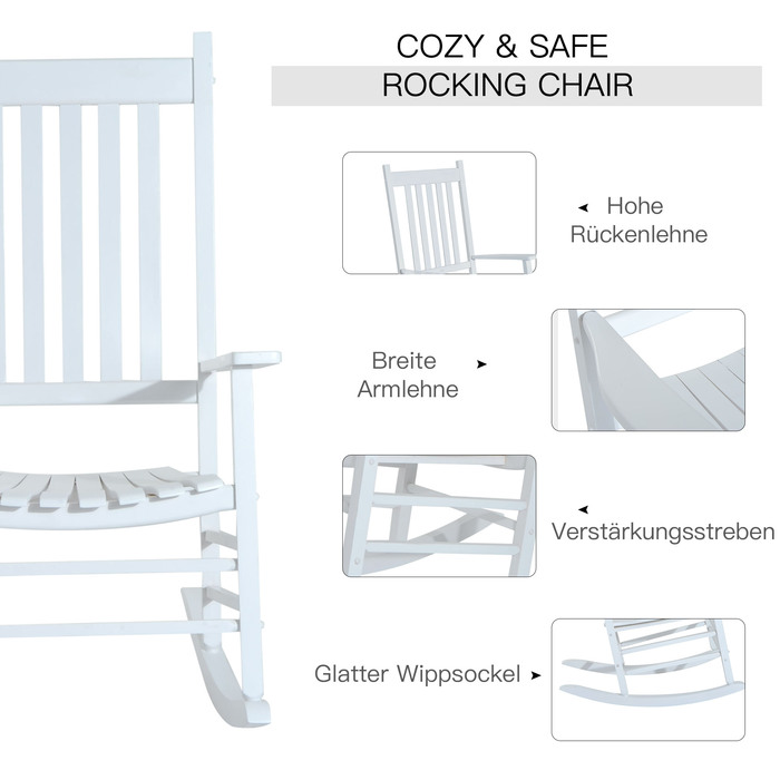Дерев'яне крісло-гойдалка Outsunny з підлокітником, крісло-гойдалка Relax Chair Садове крісло білого кольору, 69 x 86 x 115 см, ідеально підходить для саду та тераси