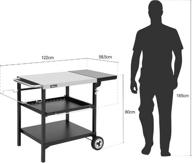 Набір для гриля Royal Gourmet: стіл-візок з 3 ярусами, стільниця з нержавіючої сталі 70x50 см та бічна полиця 30x50 см, для дачі та саду