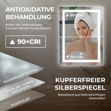 Дзеркало для ванної кімнати BR Bringer LED з підсвічуванням 60x80 см, антизапарник, диммер, 3 кольори світла, сенсорне управління, пам'ять (Модель: BRS102)