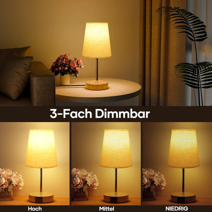 Настільна лампа Suright з торшером з льону, USB-портами A+C, регулюванням яскравості, дерев'яним цоколем, для спальні/вітальні (LED-лампочка в комплекті), бежева