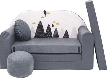 Дитяче розкладне ліжко-диван 3в1 All4All Kindersofa - зручна дитяча меблі для ігор та сну. Різні кольори та малюнки (сірий, рожевий, зелений, тваринні мотиви). Модель AX2 сірий + Balons