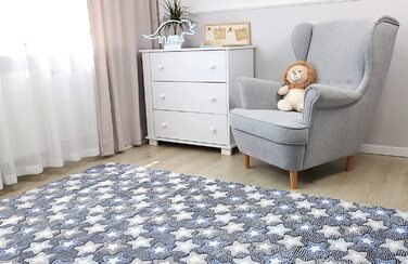 Світиться килим для дитячої кімнати-дитячий флуоресцентний килимок для ігор, який можна прати (суміш сірих зірок, 160x220 см)