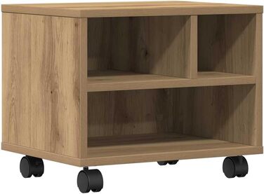 Підставка для принтера на колесах з місцем для зберігання, білий ДСП (дуб ручної роботи)