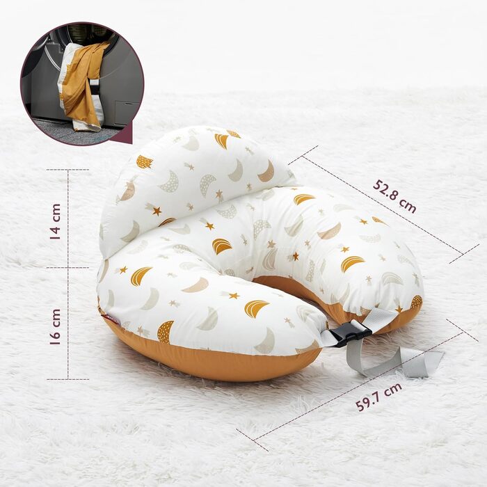 Подушка для годування Momcozy з захисним бордюром – ергономічна подушка для годування та підтримки з регульованим ремінцем та знімним бавовняним чохлом, дизайн 