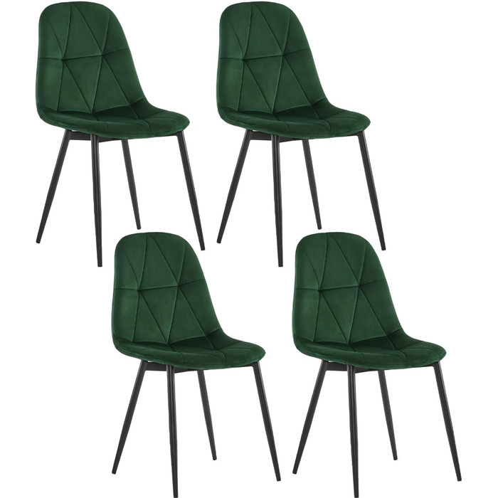Набір обідніх стільців Lestarain (4 шт.) з підлокотниками, для кухні, вітальні, обідньої кімнати. М'які стільці з оксамитовим покриттям, металевий каркас, ергономічний дизайн, темно-зелений колір