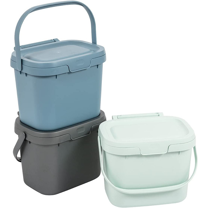 Компостний контейнер для харчових відходів для кухні, Виготовлений з переробленого пластику, (Набір з 2 різних кольорів, Упаковка з 3 змішаних кольорів)