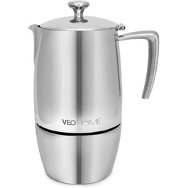 Mokka Pot VeoHome: Кавоварка гейзерна на 10 чашок, 500 мл, нержавіюча сталь, італійська, для Induktion, Gas, Keramik, Elektrik, без алюмінію, з подвійним фільтром