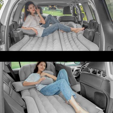 Автомобільний надувний матрац з насосом для заднього сидіння, подорожей, кемпінгу (сірий)