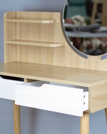 Туалетний столик Jumi, світлий дуб, з дзеркалом та 2 шухлядами, матовий, 80x122x40 см