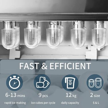 Льодогенератор Eiswürfelmaschine 12 кг/добу, швидке виробництво льоду (6 хв), тихий, з функцією самоочищення, чорний