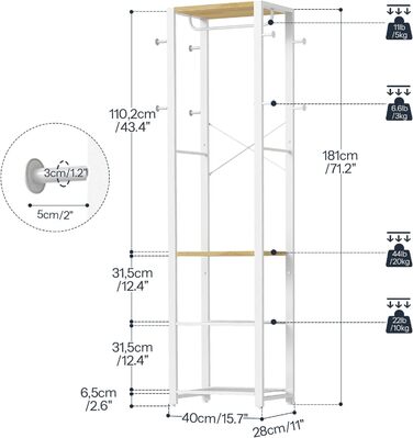 HOOBRO Лежак для одягу з полицями для взуття, білий та дерев'яний, EWN04YM01