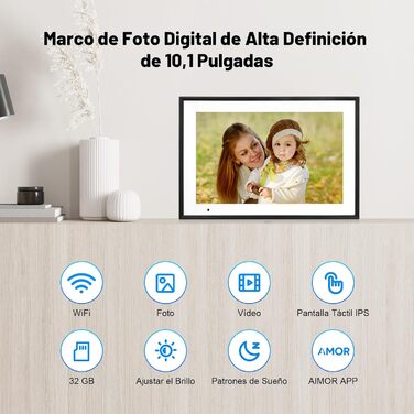 Цифровий фоторамка WiFi 10,1 дюйма, IPS HD сенсорний екран, 32GB, автоматичне обертання, підключення з будь-якого місця, чорний