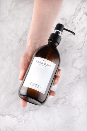 MONOKO Набір з 4 дозатори для мила, миючого засобу, шампуню та гелю для душу (500 мл) з нержавіючою помпою та наліпками, коричневий