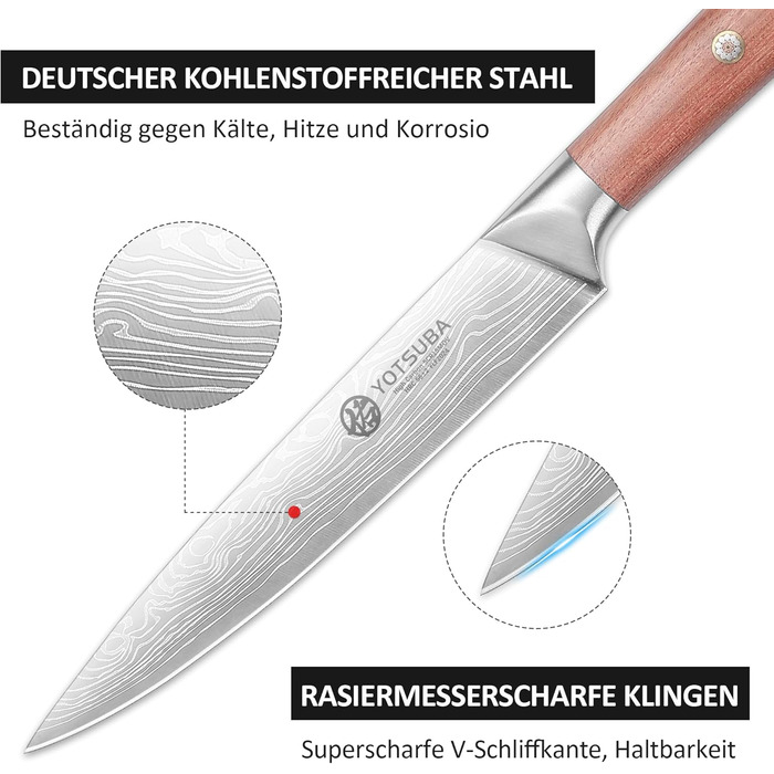 Набір кухонних ножів YOTSUBA Profi з дерев'яним блоком та точилкою, ножиці, набір кухонних ножів з нержавіючої сталі, 33 см