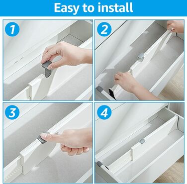 Органайзери для шухляд GBCHOOSE (4 шт.) - регульовані роздільники для шухляд 33-55 см, пластикові, 12,5 см, для кухні, комода, ванної кімнати, спальні (білі)