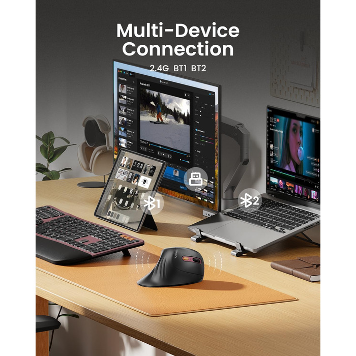 ProtoArc EM11 NL Вертикальна миша, бездротова, заряджається, Bluetooth + USB, для комп'ютера, iPad, Mac, Windows - чорний, зелений (червоний)