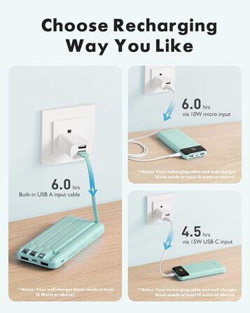 МАг, USB C, 4 кабелі, LED-дисплей, 6 виходів, сумісний з iPhone/Huawei/Samsung, 10000