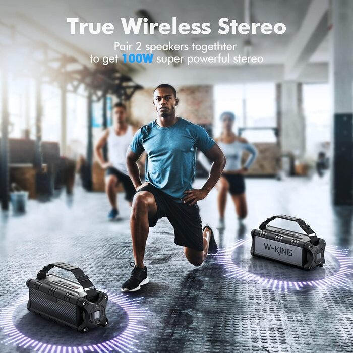 Портативна Bluetooth колонка W-KING 90W з глибоким басом, водонепроникна IPX6, Powerbank, AUX, TF, NFC, 40 годин роботи, EQ, чорно-біла