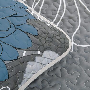 Покривало 240x260 e Квіткове покривало М'яка літня ковдра Стьобана ковдра для двоспального ліжка Ковдра з мікрофібри з 2 наволочками 48x75 (240x260 см, Синій)