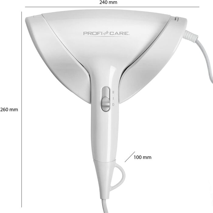 Компактний фен ProfiCare з настінним кріпленням Фен з дуже довгим спіральним кабелем Фен 1800 Вт з технологією Cool Shot Фен з 2 рівнями потужності з монтажним матеріалом ПК-HT 3044