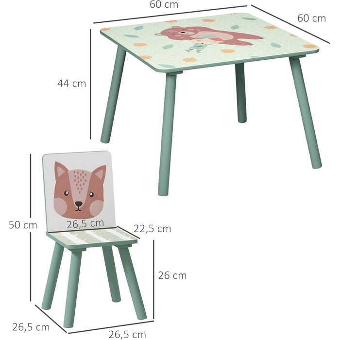 Дитячий стіл ZONEKIZ з 2 стільцями (зелений) - комплект меблів для дитячої кімнати, 3-8 років