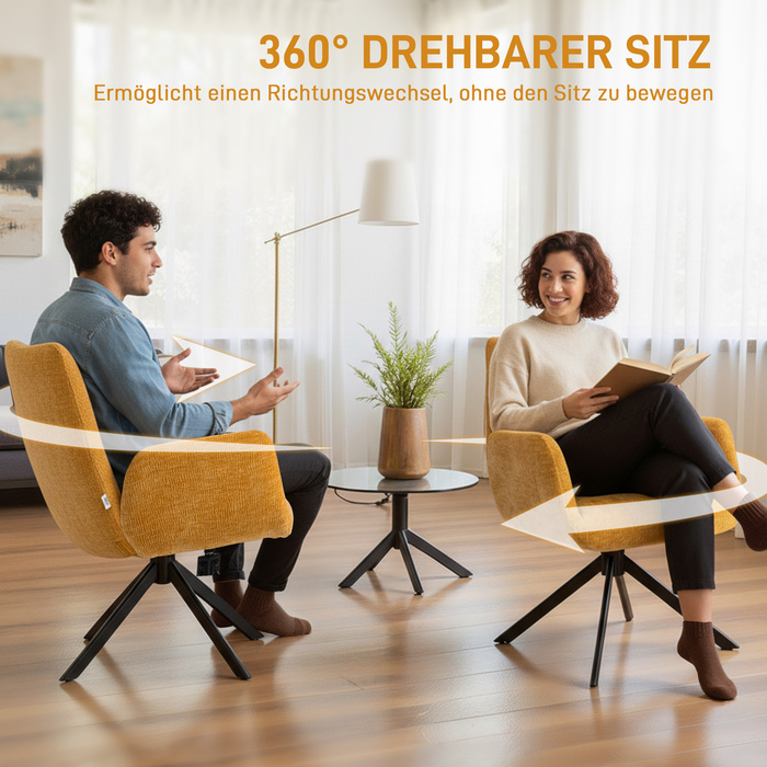 Крісло-шезлонг, акцентне крісло, сучасний дизайн, поворотне, до 120 кг, жовте