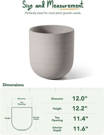 Керамічний горщик для квітів LE TAUCI, 30 см, з дренажним отвором, сірий
