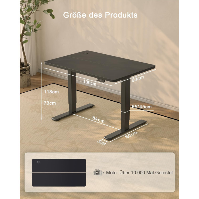Електричний стіл JUMMICO з регулюванням висоти та USB-портом для зарядки, 100 x 60 см, білий (чорний)