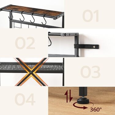 Стелаж для кухні з розетками, підлоговий, бакалійний, 35 x 48 x 135 см, 4 гачки, станція для кави з тримачем для пляшок та гачками, вінтажний коричневий та чорний ABRHR23UE01