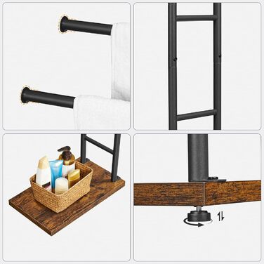 Підставка для рушників HOOBRO, стояча, з 2 перекладинами, білий + натуральне дерево, 40 x 24 x 80,5 см