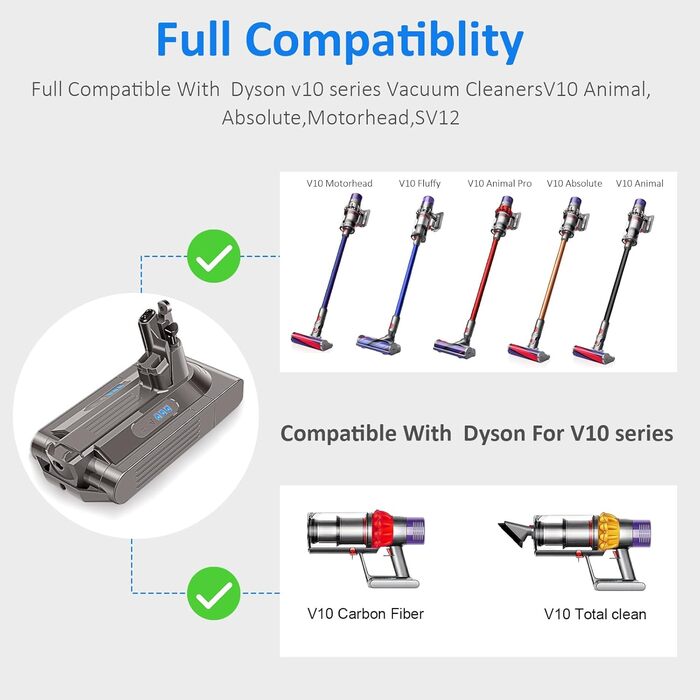 Батарея ASUNCELL V10 3800 мАг 25,2 В для Dyson V10 Cyclone Animal/Absolute/Motorhead/Fluffy/Total Clean